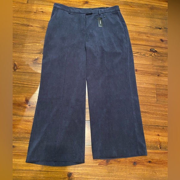Express Editor Mid Rise Textured Corduroy Relaxed Trouser Pant in Navy Sz 14S - Picture 1 of 6